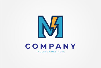Letter M Electric Logo. letter M and lightning bolt combination. tunder bolt design logo template. vector illustration