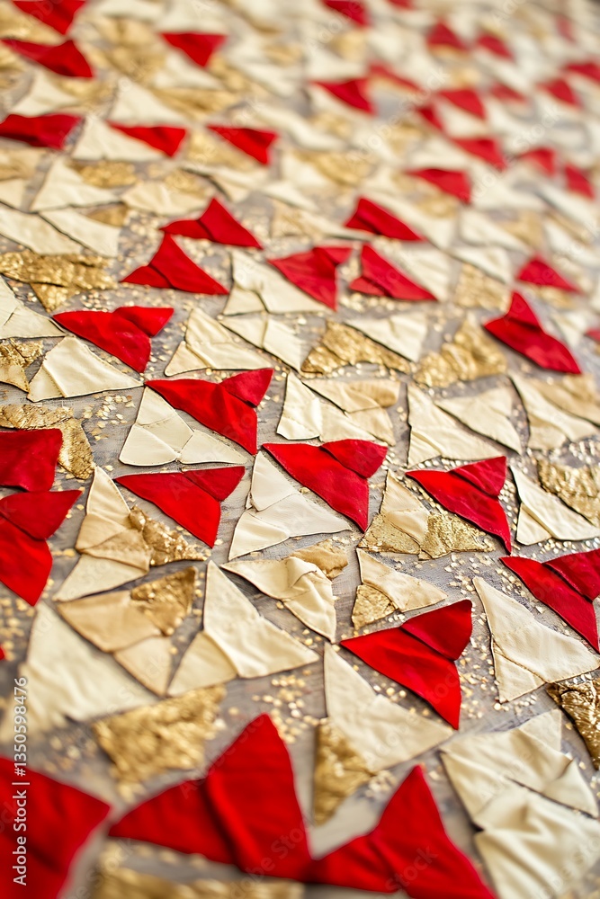 Poster geometric triangular backdrop with red, gold, and ivory colors – empty template for new year wish or