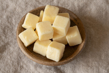 Extra Sharp Cheddar Cheese Cubes in a Bowl