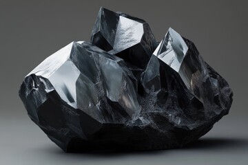 Fototapeta premium A cluster of dark, crystalline formations resembling a rugged, black mineral or gemstone.