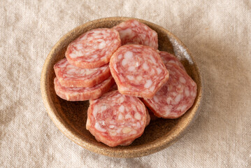 Bite Sized Dry Salami in a Bowl