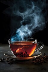 Steaming Cup of Tea with Loose Leaf Tea Leaves