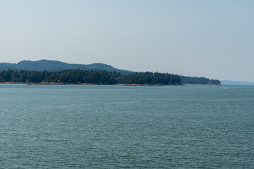 Panorama of the Strait of Georgia on a overcast cloudy summer day