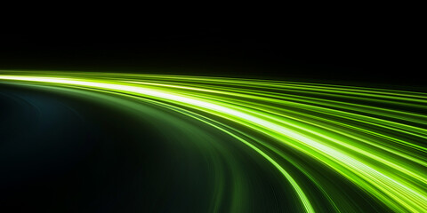 green gradient speed light motion blur effect on black background,blank green speed lines for design banner poster wallpaper with copy space