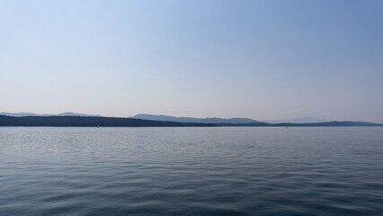 Panorama of the Strait of Georgia on a overcast cloudy summer day