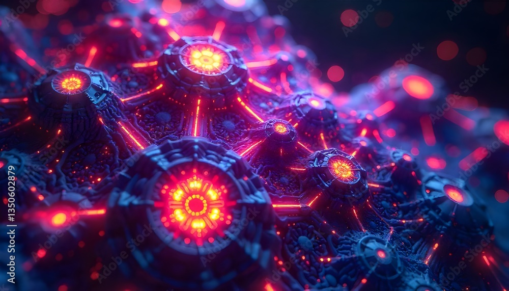 Poster visually stunning AI-generated abstract geometric pattern with vibrant neon colors, futuristic fractal design, high-resolution digital artwork