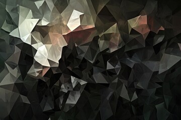 Abstract polygonal art with dark tones and textured triangular shapes.