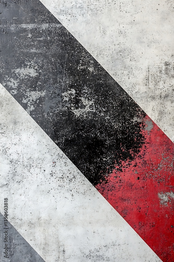 Poster abstract design with diagonal red, black, and gray lines on a white backdrop – empty template for ne