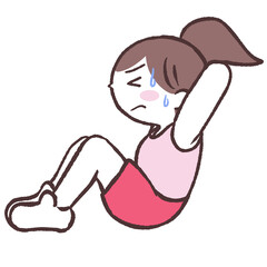 汗かいて腹筋する横向き女性イラスト