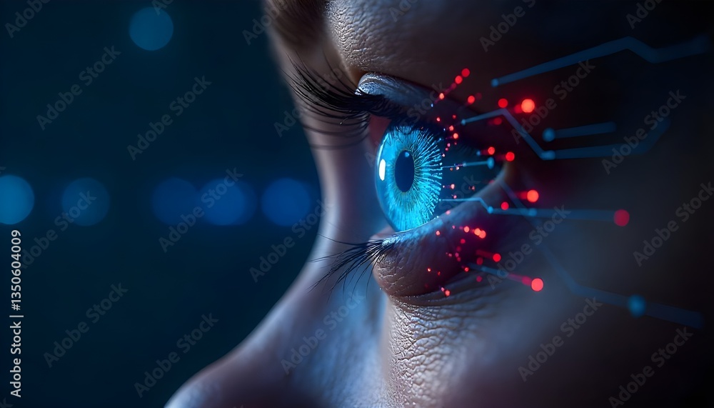 Poster a futuristic biometric security system scanning an eye for digital banking authentication