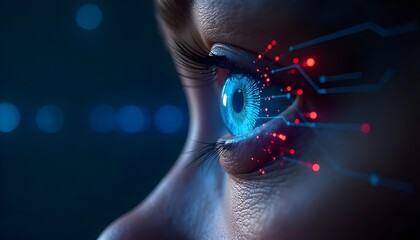 A futuristic biometric security system scanning an eye for digital banking authentication