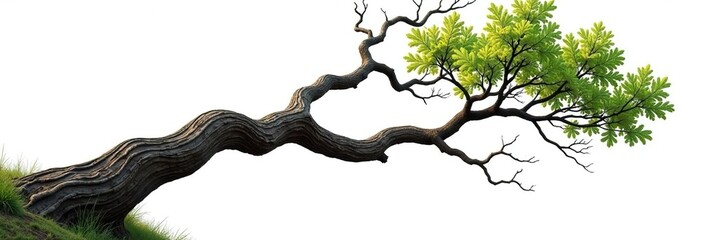 Twisted tree branch isolated on white background, forest, tree