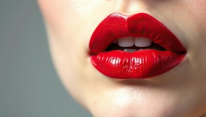 Obraz premium Close-up of vibrant red lipstick on stark white , red lips, vibrant, graphic