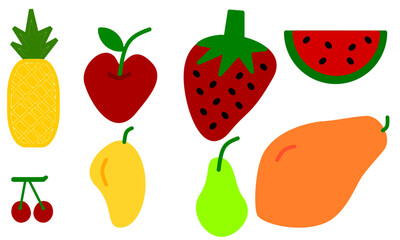 set of fruits vector. Colorful Minimalist Fruit Line Art Vector Illustration
