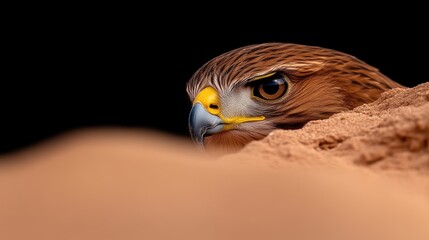 Naklejka premium Desert Raptor Peeking from Burrow