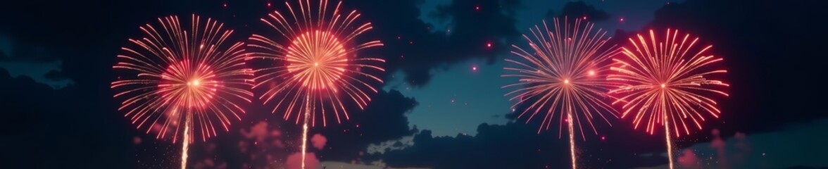 Fototapeta premium Cinematic shot of a sparkling fireworks display against a dark sky backdrop, event, dazzling, light streaks