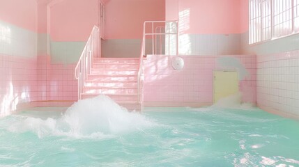 Pastel Pink Indoor Pool with Bubbling Water