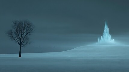 Ice castle in a snowy landscape