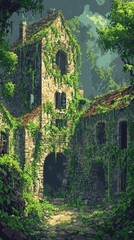 Obraz premium An Old Stone Building Surrounded by Green Trees and Vines