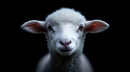 Obraz premium Innocent lamb portrait against black backdrop