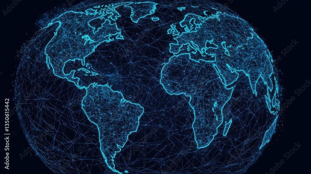 Poster a stunning visual of earth surrounded by a network of blue lines representing connectivity and globa