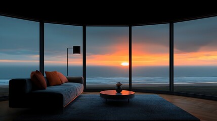 Obraz premium Sunset Ocean View Living Room.