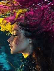 Underwater Woman for Vibrant Hair, Dark Water.