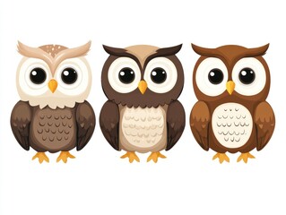 Fototapeta premium Cute owls in a row on white background