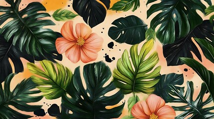 Tropical Flowers  Leaves Pattern.