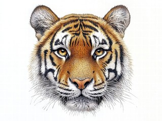 Obraz premium Detailed Stippled Tiger Portrait Against White Background