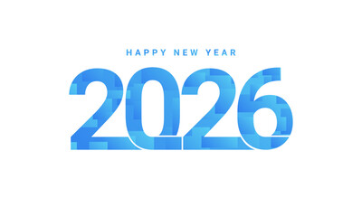 Happy New Year 2026 greeting card design template on white background.