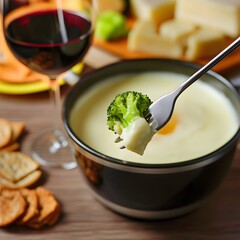 Delicious Cheese Fondue with Broccoli and Wine