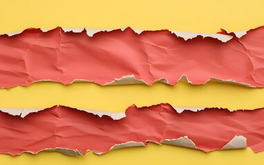 Torn Red Paper on Yellow Background Texture