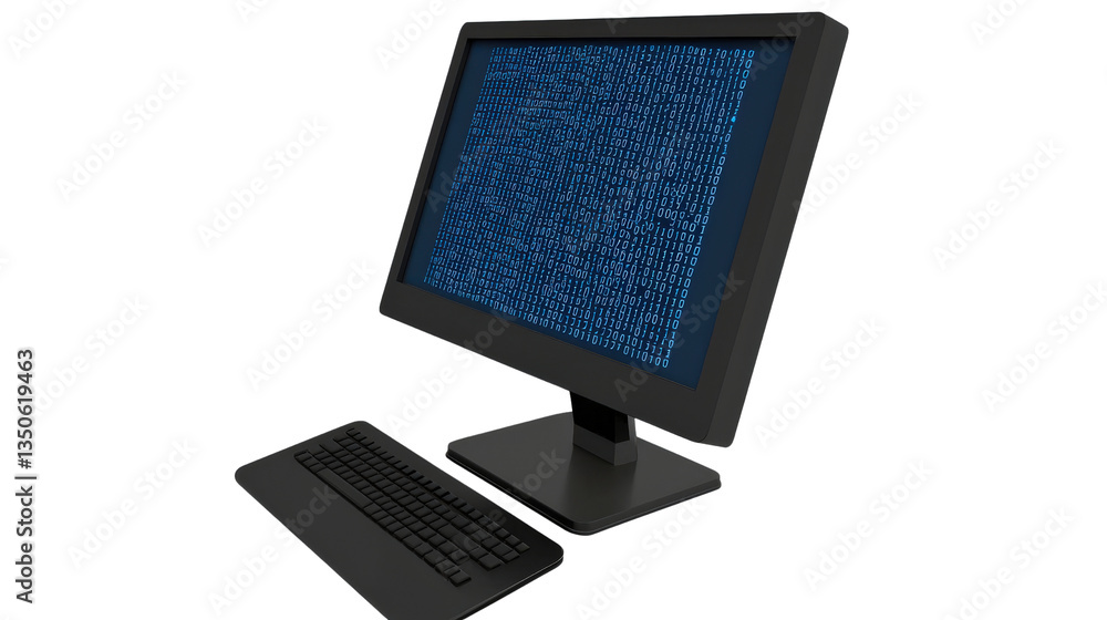 Fototapete modern computer monitor displaying code on blue background