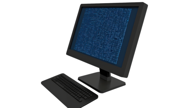 Modern Computer Monitor Displaying Code on Blue Background