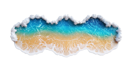 Ocean Wave Splash on Sandy Beach with Blue Sky Background