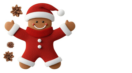 Fototapeta premium Cheerful Gingerbread Man in Christmas Attire with Decorative Elements