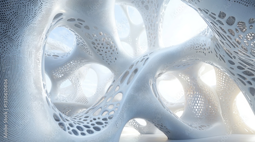 Poster a white sculpture with light shining through it symbolizing deep neural architecture and innovative 
