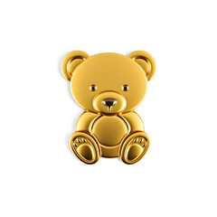 Obraz premium Teddy bear gold metal icon on white background. Generative AI