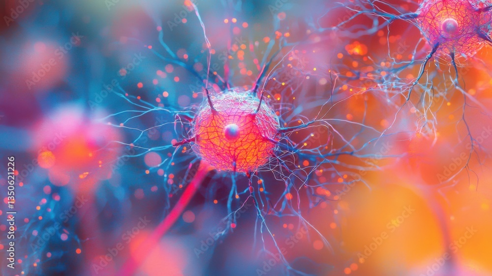 Poster close-up of a neuron's nerve cell structure illustrating the complexity of neural connections in bio