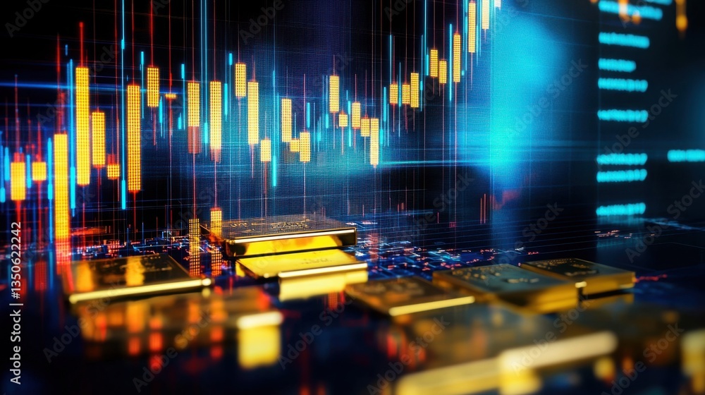 Poster high-tech computer processor featuring advanced technology used for analyzing gold trading and marke