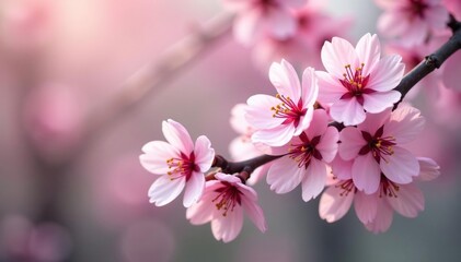 Delicate pink sakura blossoms, full bloom, intricate branches , background, floral pattern, design