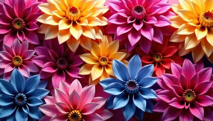 Obraz premium Intricate dahlia blooms, vibrant hues, repeating pattern , vintage, background, dahlia