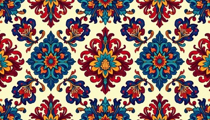 Symmetrical damask pattern, arabesque style, repeating motif , brocade, classic