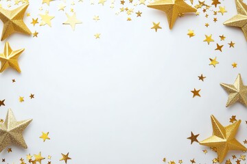 Gold Glitter Star Decoration Frame on White Background Celebration