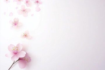 Fototapeta premium Minimalist floral postcard: cherry blossom branch, white space, soft pink accents — Japanese-inspired vector design