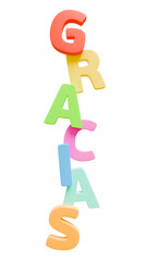 White background with a thank you phrase in different colors, thank you text, 3D illustration, vertical image