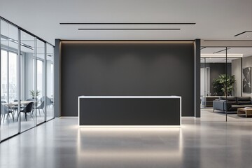 Modern office reception area with minimalist design.