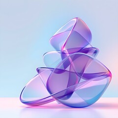 3D Abstract Glass Spirals It features a series of translucent, curved glass shapes with soft, gradient purple and blue hues, creating a dynamic and flowing composition