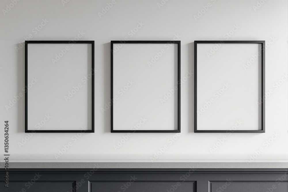 Aufkleber three empty vertical frames on a white wall.